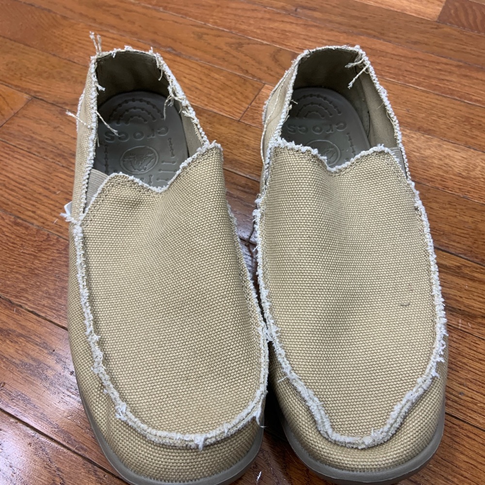 Crocs Santa Cruz Loafers Khaki Canvas Shoes Slippers Slip-On Men's Size 10